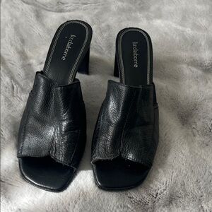 Liz Claiborne Black Leather Open-Toe Mule Heels with Block Heel 7.5